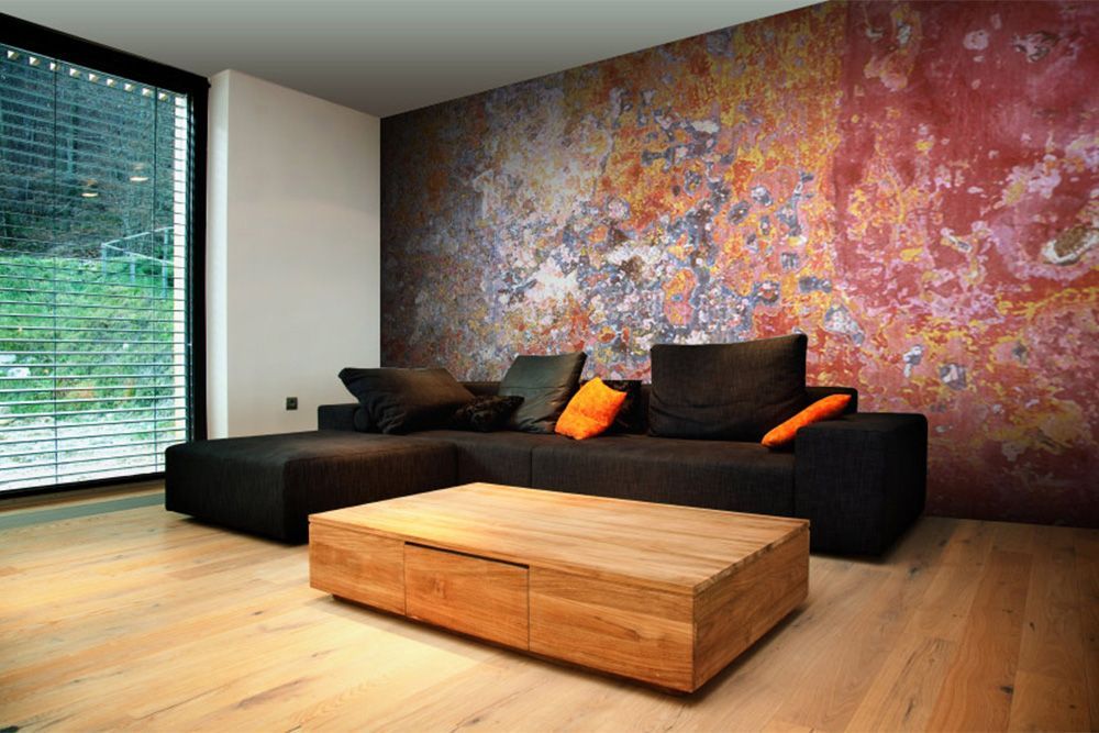 A living room with a couch and a coffee table