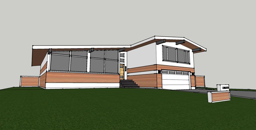 A 3d model of a house on a hill