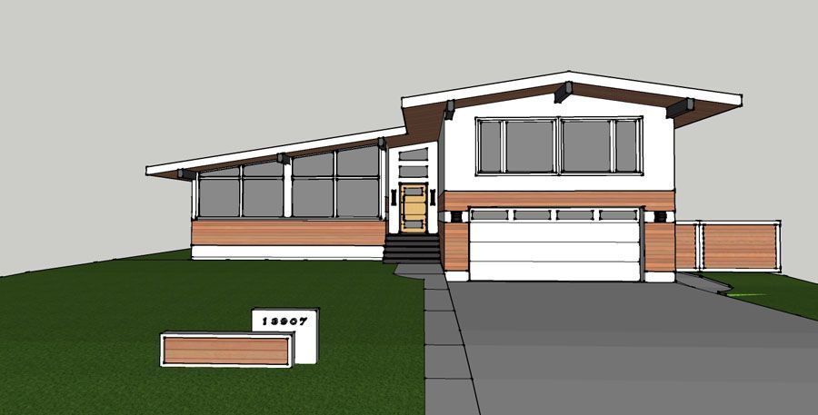 A 3d model of a house with a driveway