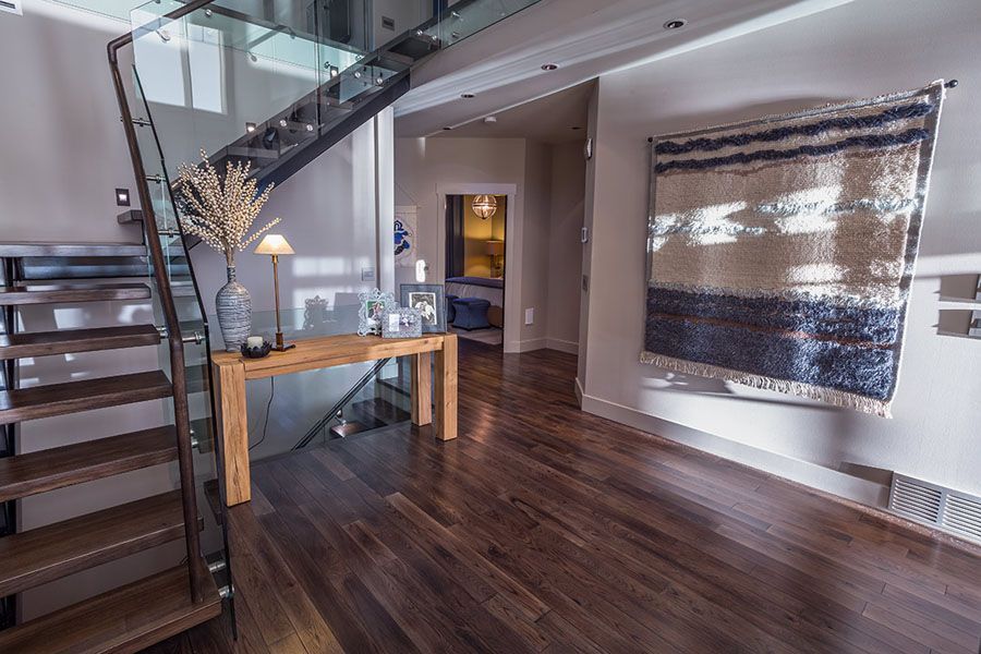 There is a staircase in the middle of the room.