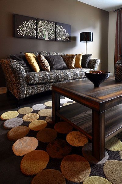A living room with a couch and a coffee table