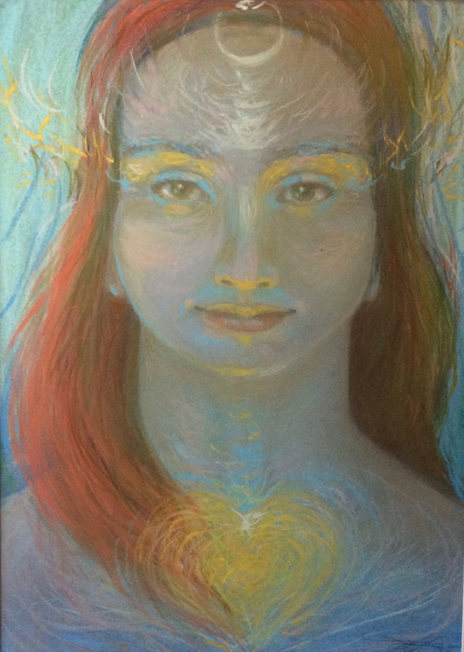 It is a painting of a woman with a heart in her chest.