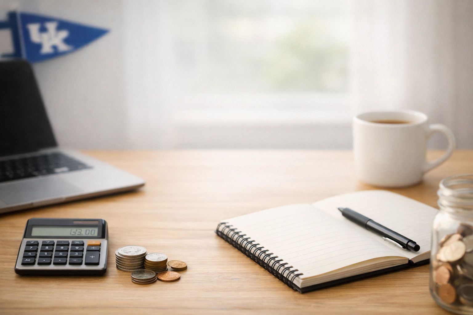 Desk with notepad and calculator tracking budgeting tips for UK student