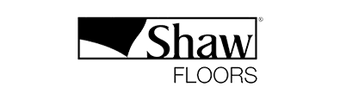 Shaw Floors logo, a rectangular box with black and white shape and the word "Shaw" and "FLOORS" in black font.