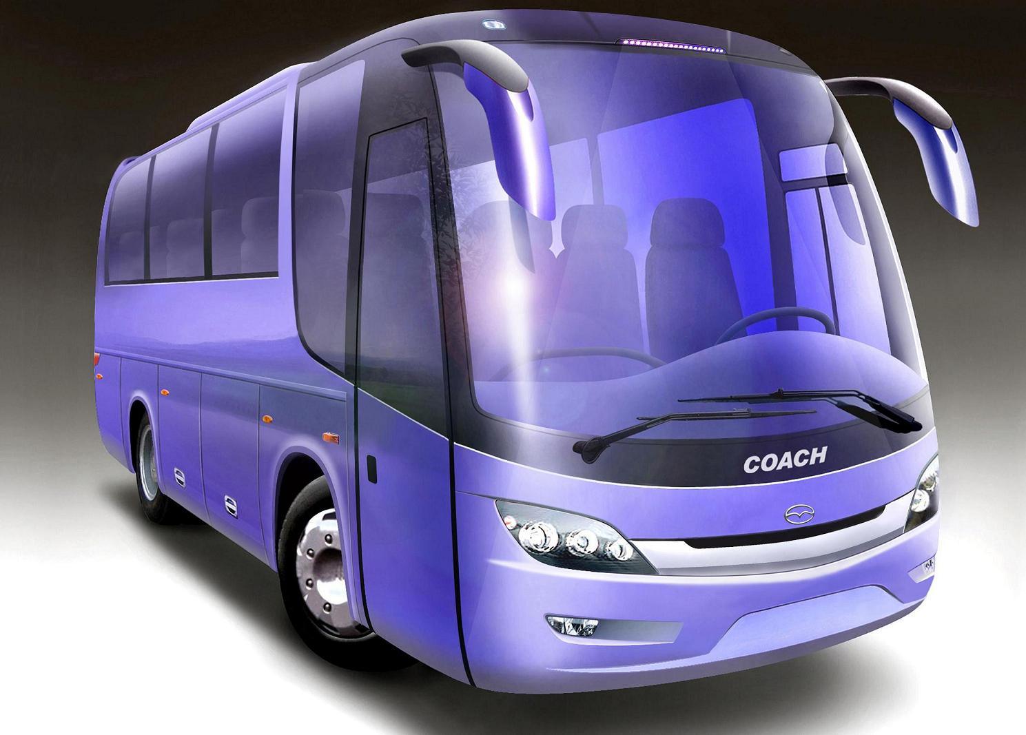 a purple coach bus is parked on a white surface