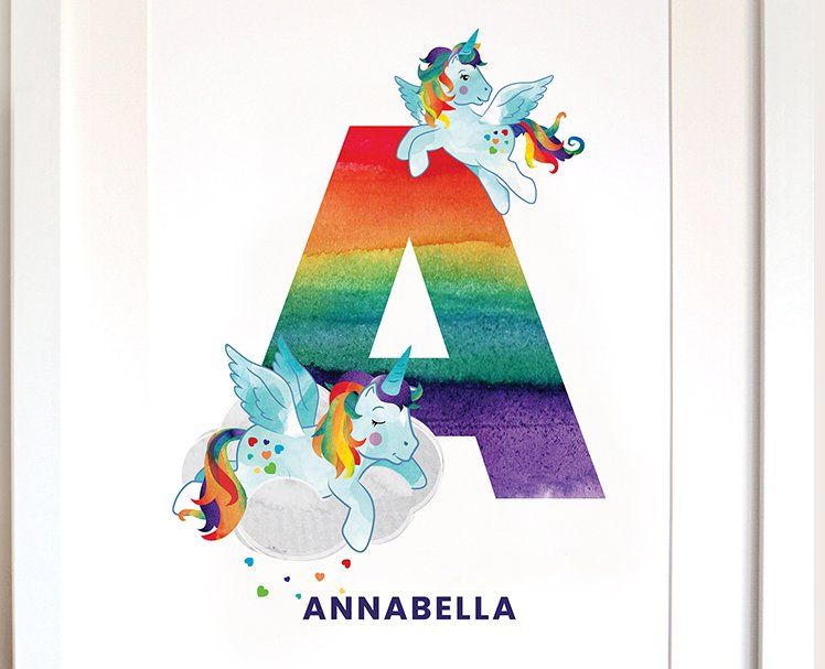 Personalised Rainbow Unicorn Watercolor Artwork Print