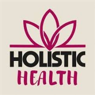 a logo for holistic health with a lotus flower in the middle .