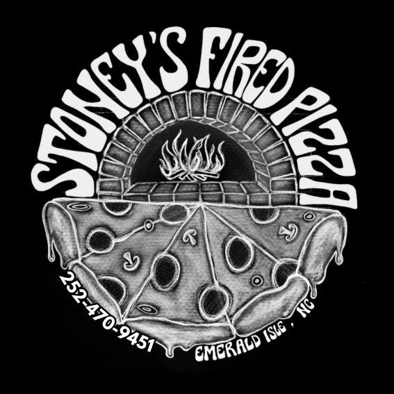 A black and white logo for stoney 's fired pizza