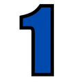 A blue number one with a black outline on a white background.