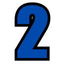 A blue number 2 with a black outline on a white background