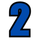 A blue number 2 with a black outline on a white background