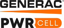The logo for generac pwr cell is orange and black.