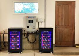 Two solar panels are sitting next to each other in a garage.