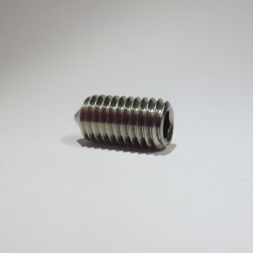 DIN 914 Gewindestift mit Spitze und Innensechskant, 
M 1,6 - M 5, 
in Stahl (45H) blank und verzinkt (auch schwarz)
Edelstahl A2 und A4