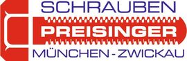 Logo for Schrauben Preisinger, in red and blue with the locations München-Zwickau.