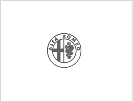 Il logo del marchio Alfa Romeo, uno stemma circolare con una croce rossa e un serpente biscione verde, in bianco e nero.