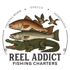 A logo for reel addict fishing charters llc