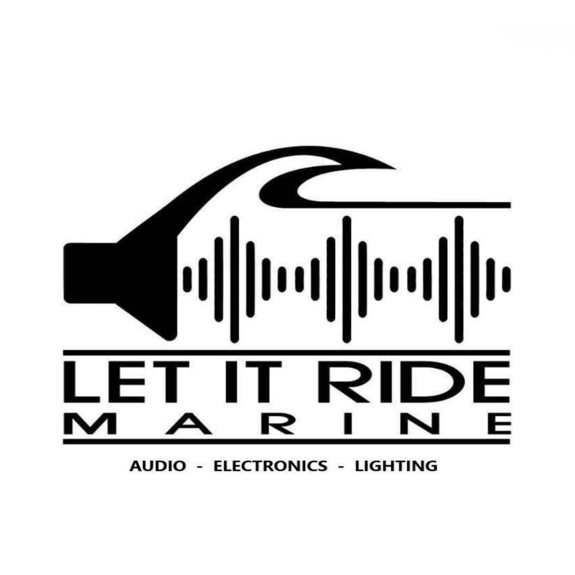 A black and white logo for let it ride marine