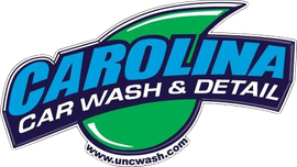 Logo for Carolina Car Wash & Detail, blue and green with website address.