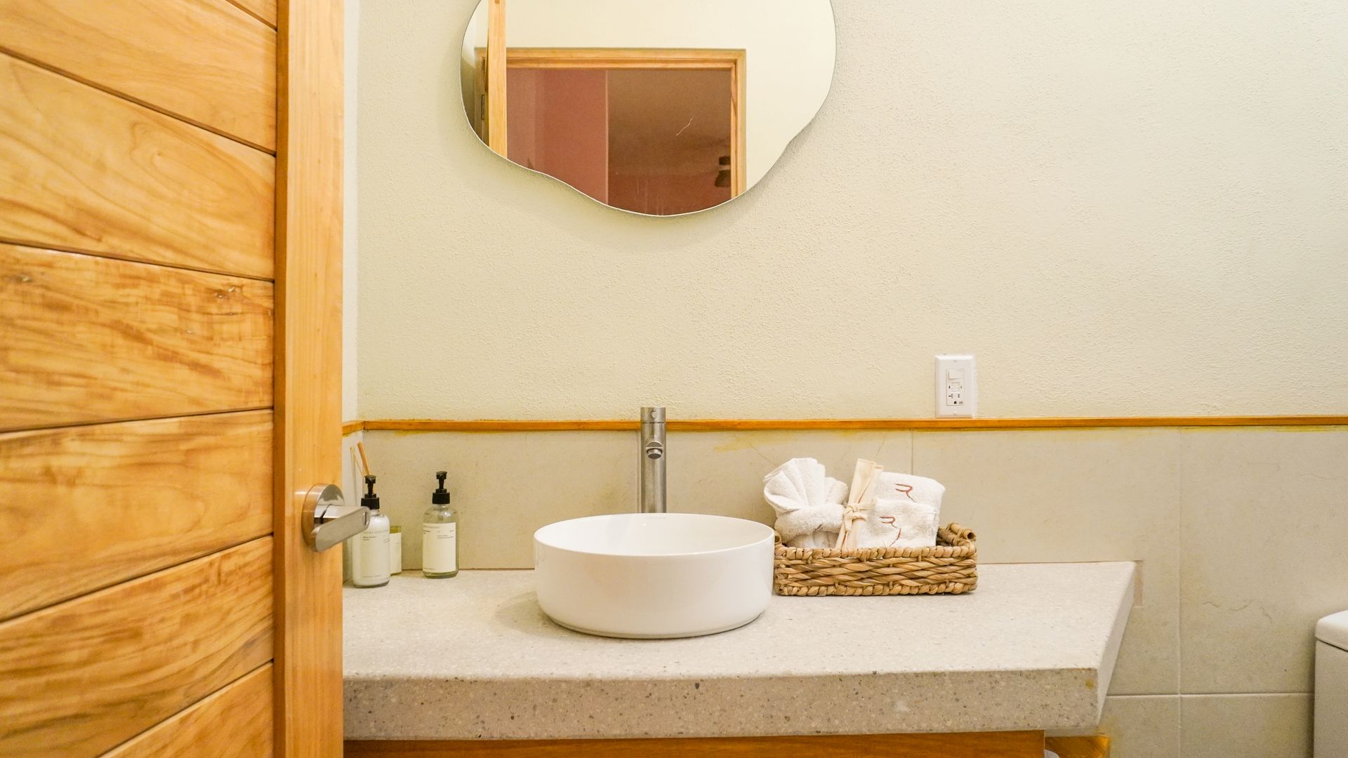 baño, lavabo, espejo