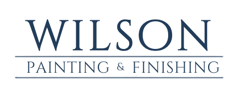 The logo for wilson painting and finishing is black and white.