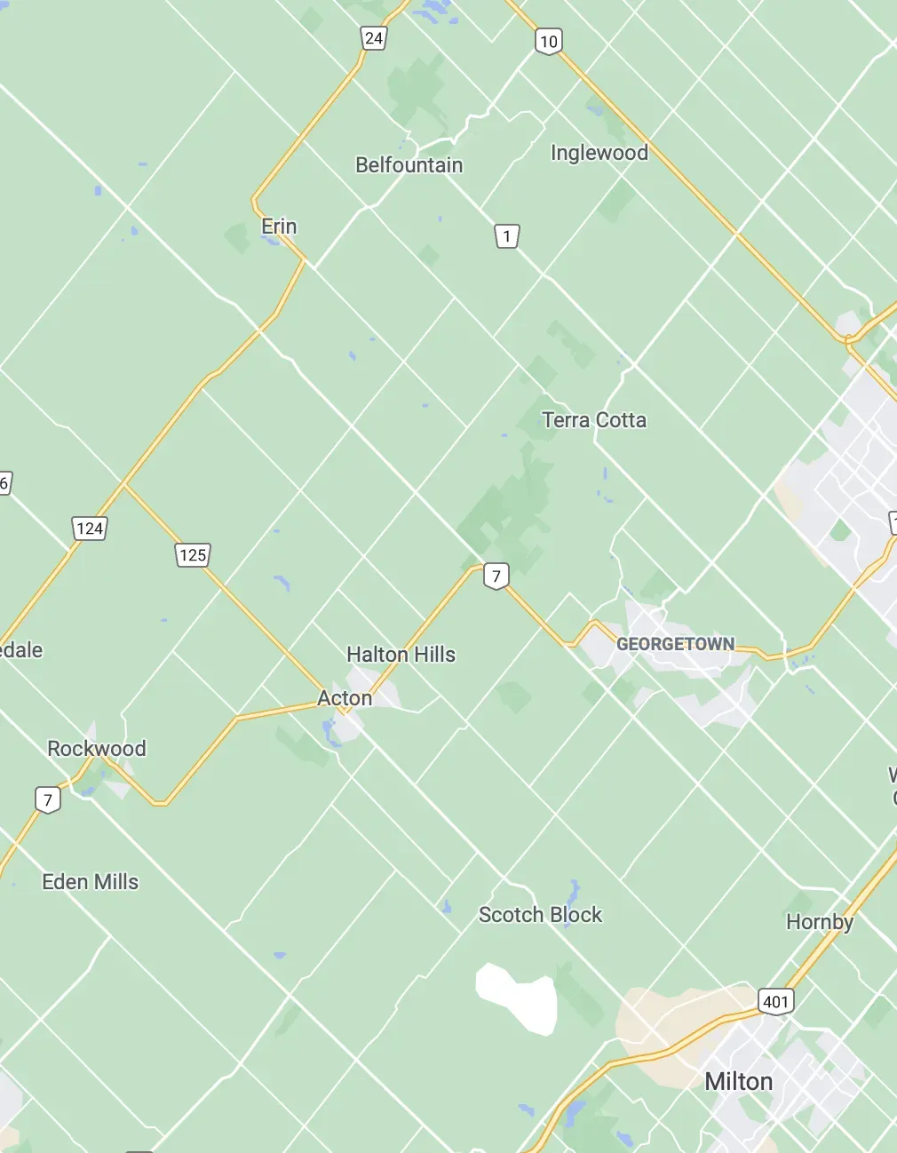 Map of Halton Hills and surrounding area