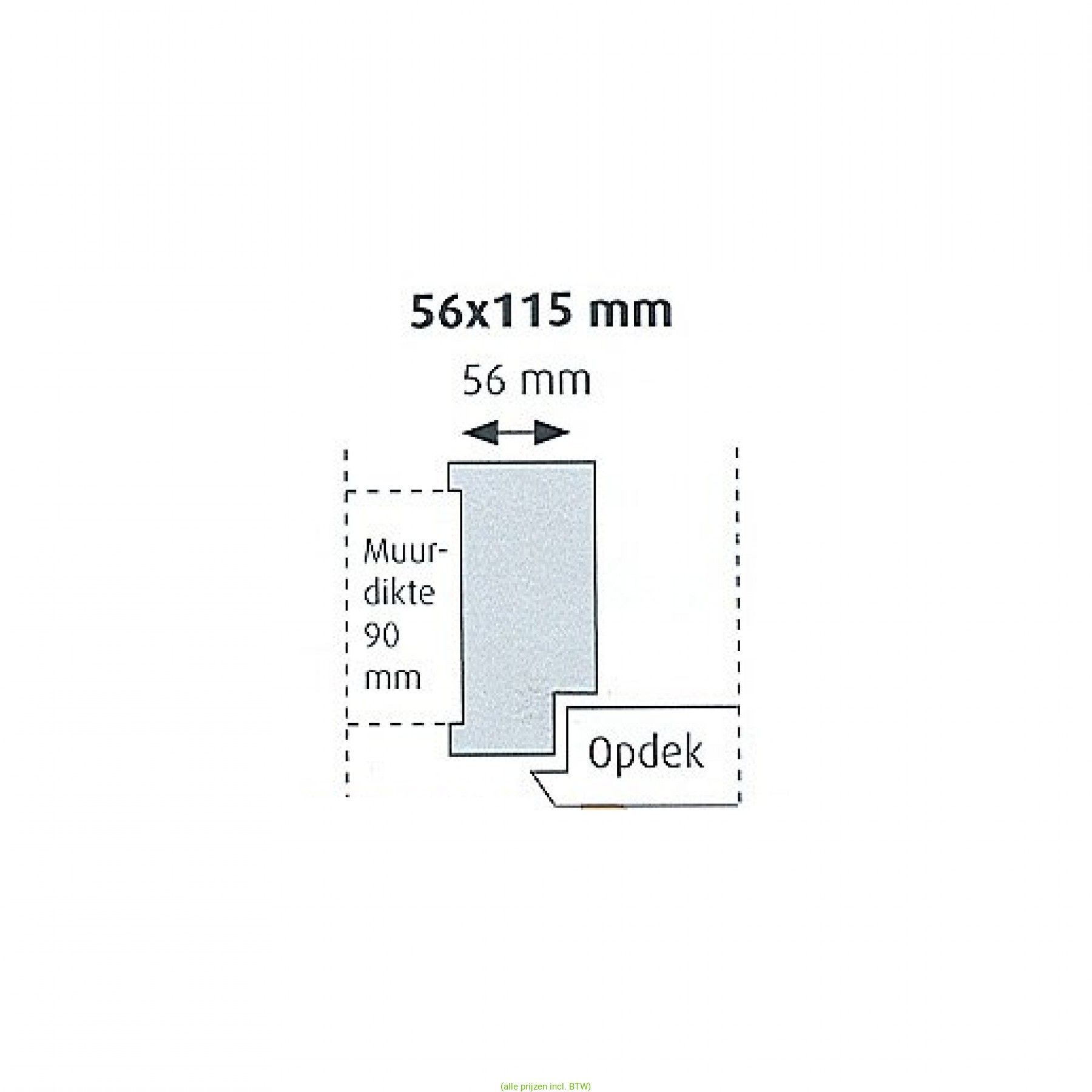Montagekozijn Grenen, Opdek 56x115mm. Hoogte 231.5cm Wit Gegrond