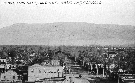 View of Main Street Delta looking north towards the Grand Mesa