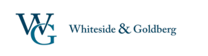 The logo for whiteside & goldberg is blue and white