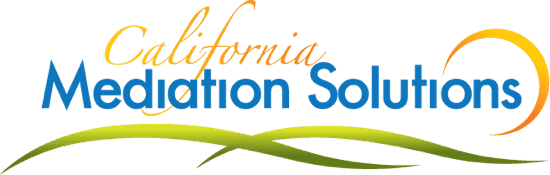 A logo for california mediation solutions with a grassy field in the background