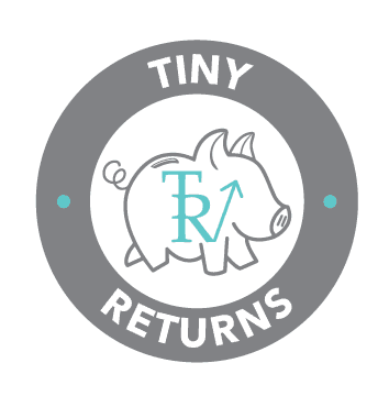 A logo for tiny returns with a pig in a circle.