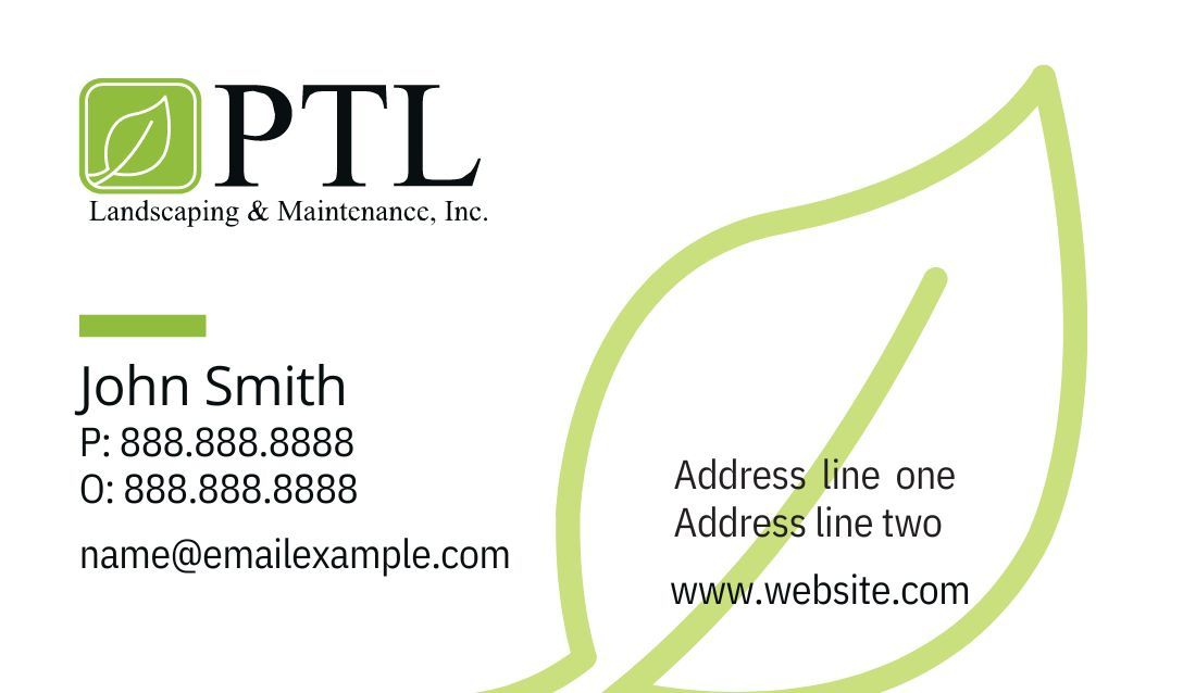 A business card for john smith with a green leaf on it