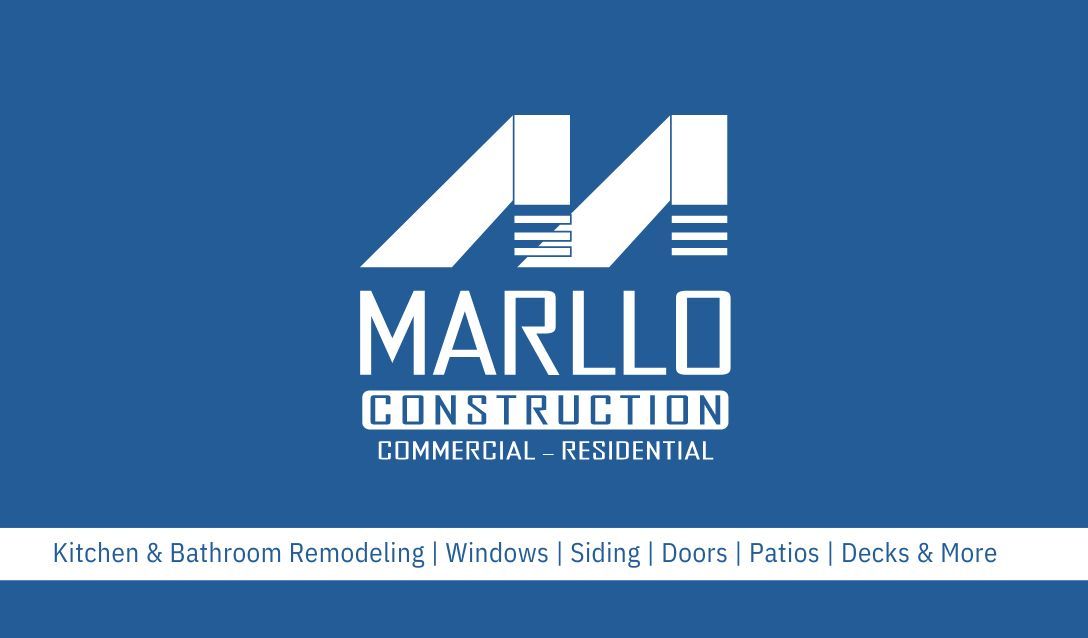 A blue and white logo for marllo construction