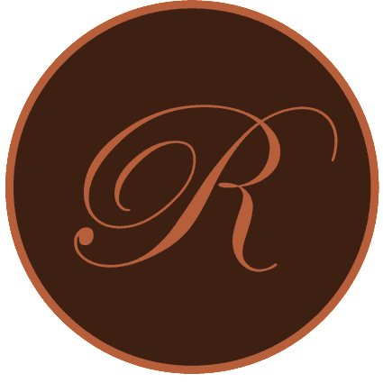 The letter r is in a brown circle on a white background