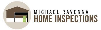 The logo for michael ravenna home inspections shows a house with a garage door.