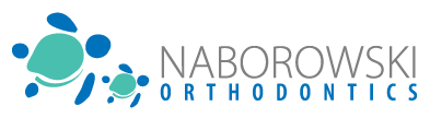 The logo for naborowski orthodontics is blue and white