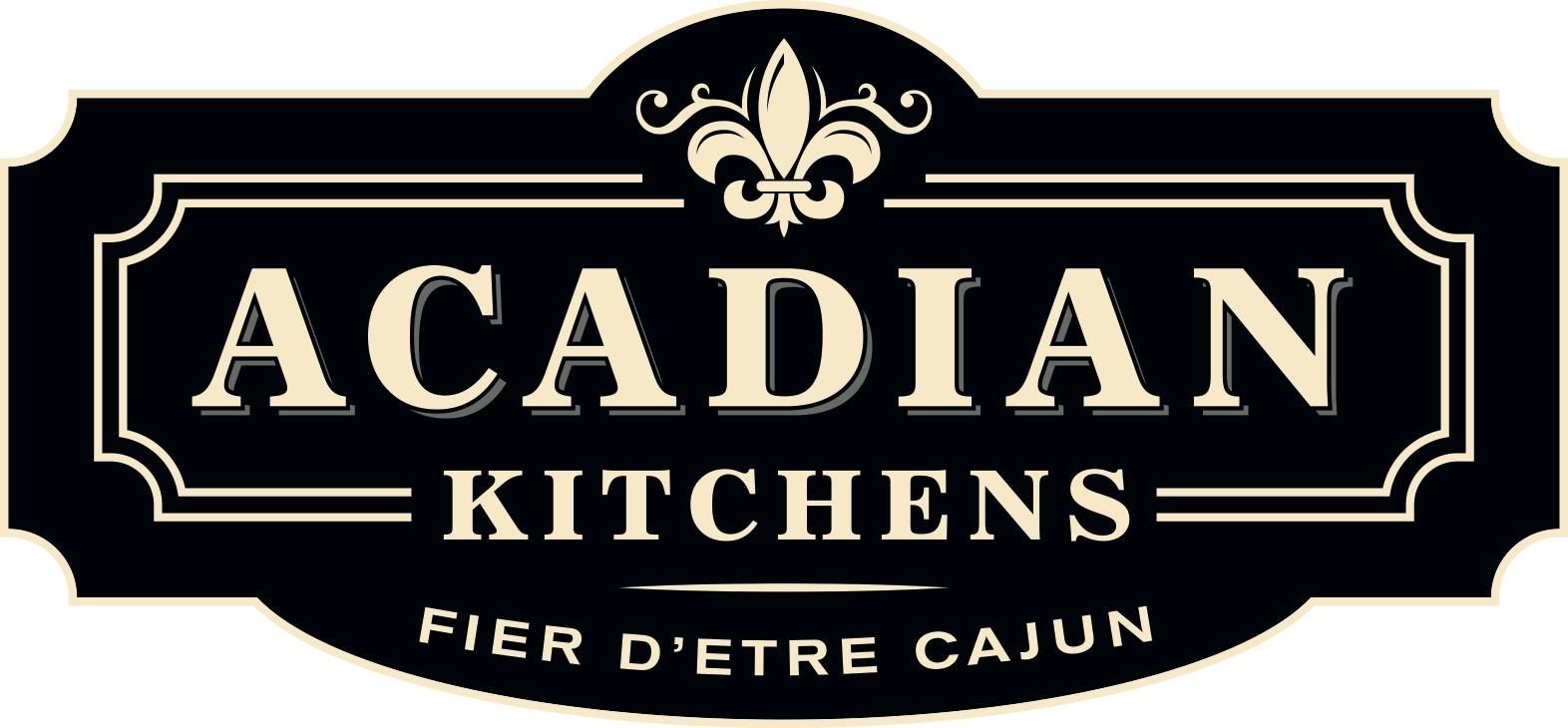 The logo for acadian kitchens fier d' etre cajun