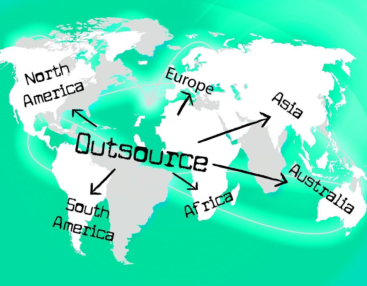 An “Outsourcing map” with pointers for six continents.