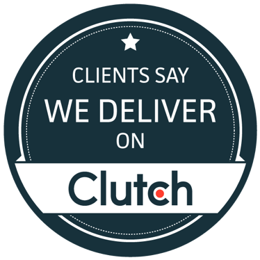 A sticker that says clients say we deliver on clutch