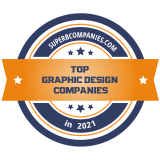 A sticker that says top graphic design companies in 2021