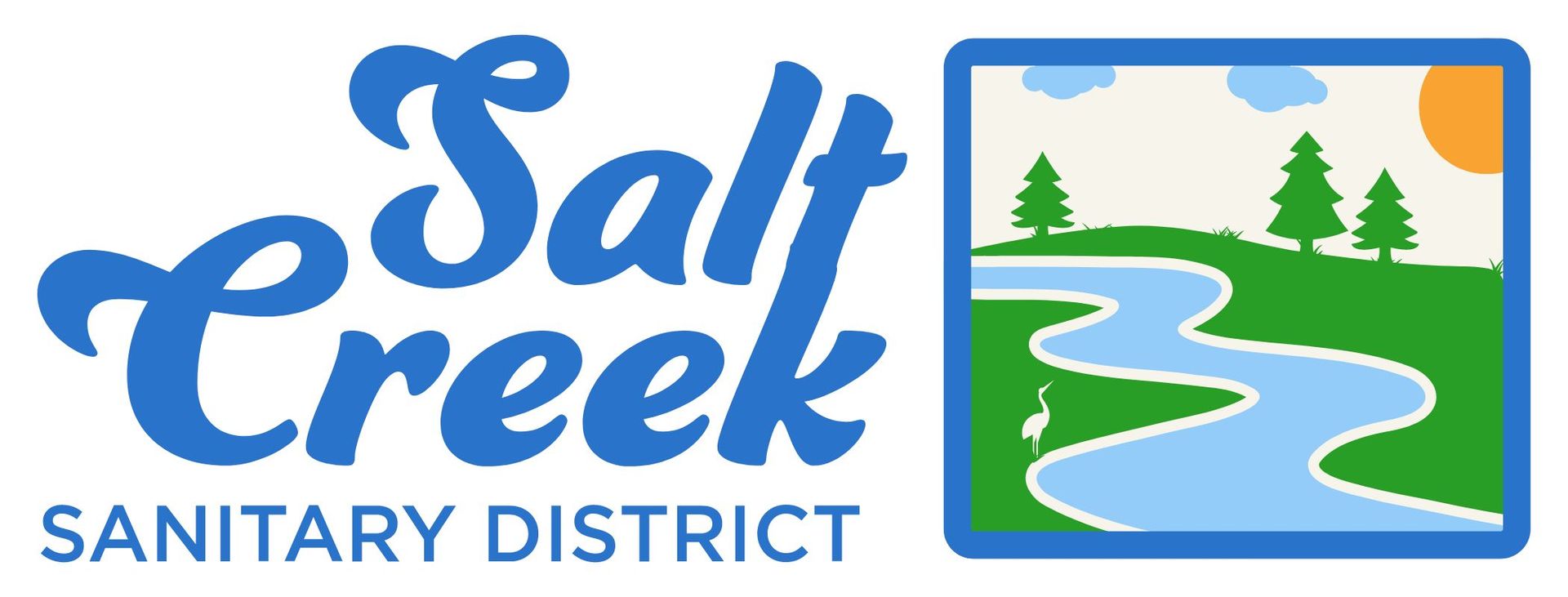 The salt creek sanitary district logo has a river and trees on it.