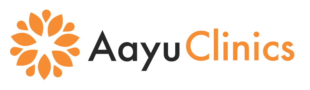 The logo for aayu clinics is orange and black