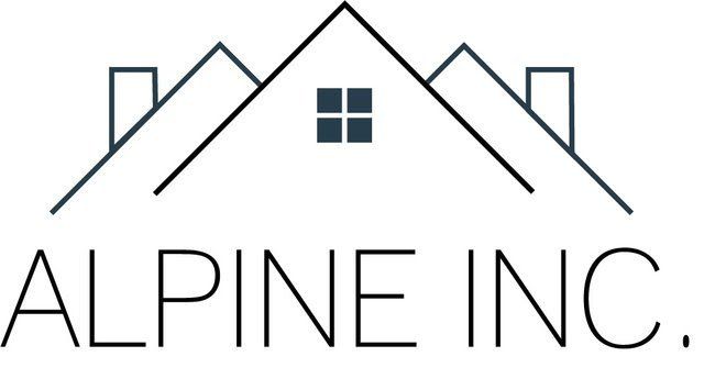 The logo for alpine inc. is a house with a mountain in the background.