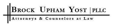 The logo for brock upham yost pllc attorneys and counselors at law