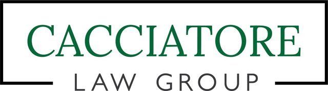 The logo for the cacciatore law group is green and white.