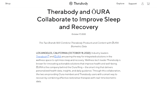 A screenshot of a website that says `` therabody and oura collaborate to improve sleep and recovery ''.