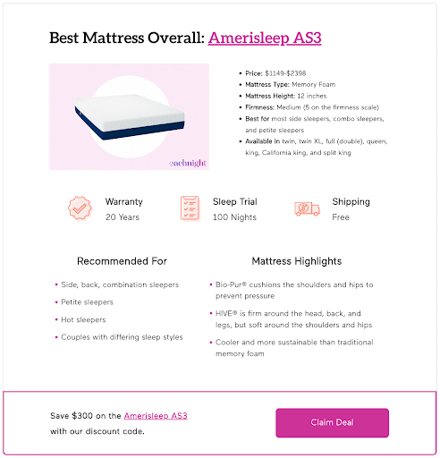 An advertisement for a mattress called amerisleep as3