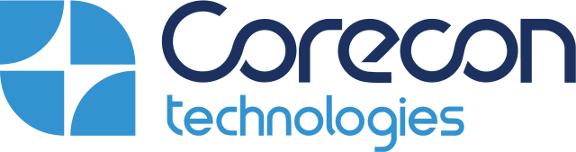 A blue and white logo for corecon technologies