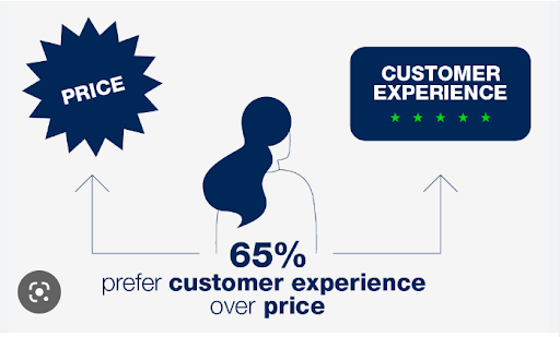 A graph showing a woman 's preference for customer experience over price.