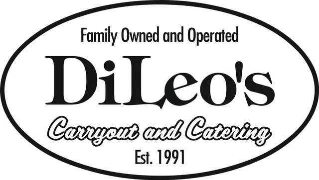 A black and white logo for dileo 's carryout and catering